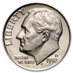 1992-D Roosevelt Dime 50-Coin Roll BU